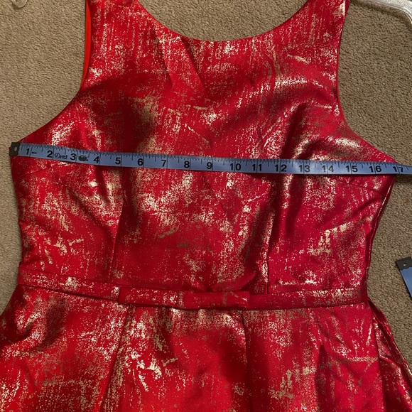 Valiant Paris Red Fit & Flare Metallic Gold Detail Mini Dress - Picture 5 of 7